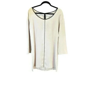 Marie Oliver Margaret Shift Dress Cement Color w/ Faux Leather Trim Sz Small